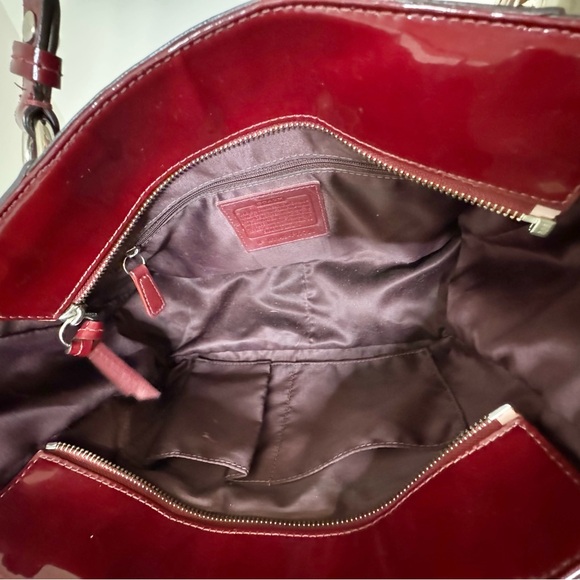 Coach Embossed Signature Burgundy Patent Leather Shoulder Bag - Picture 11 of 16